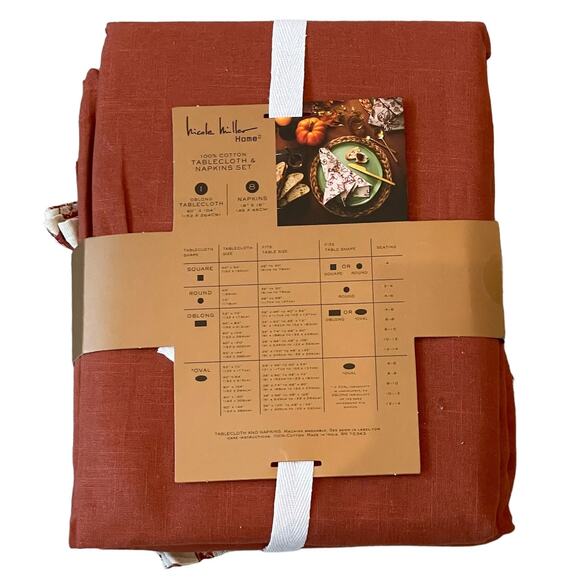 9pc Nicole Miller Fall Forest Toile Cotton 60x104 Tablecloth & Napkin Set NEW - Picture 3 of 15